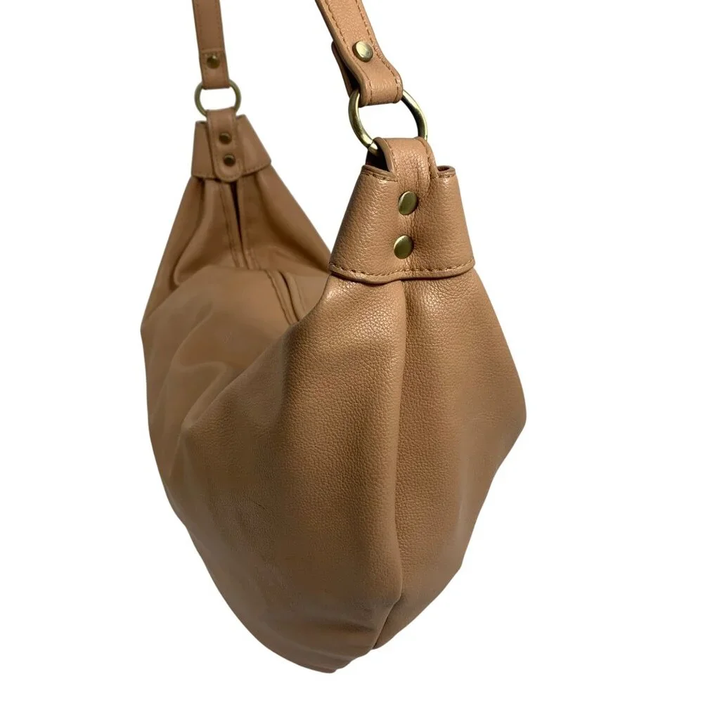 ANTHROPOLOGIE Womens Camel Tan Faux Leather Crescent Crossbody Slouchy Purse